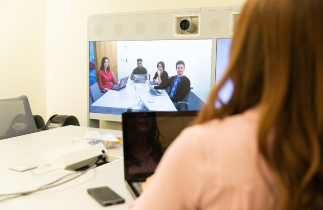 Video conference for remote workers in office
