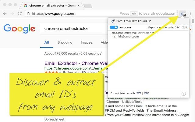 Extension Chrome de l'extracteur d'e-mails