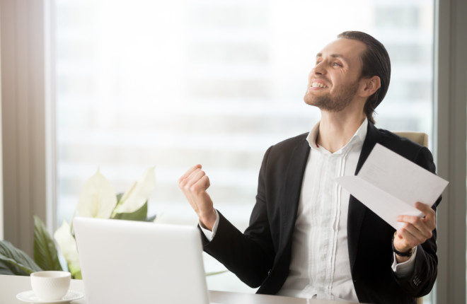 Entrepreneur excited with achievements in work