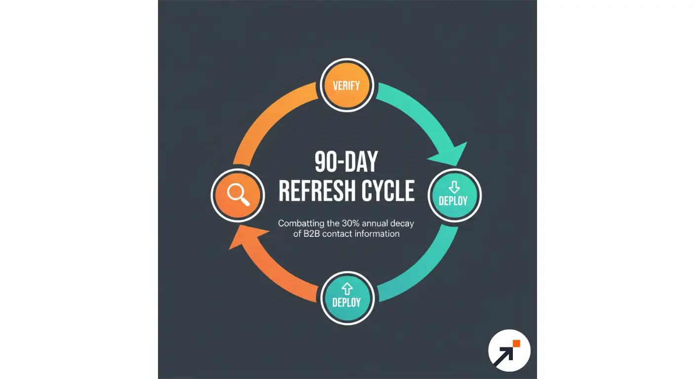 A circular infographic showing a ninety day data refresh cycle to prevent data decay.