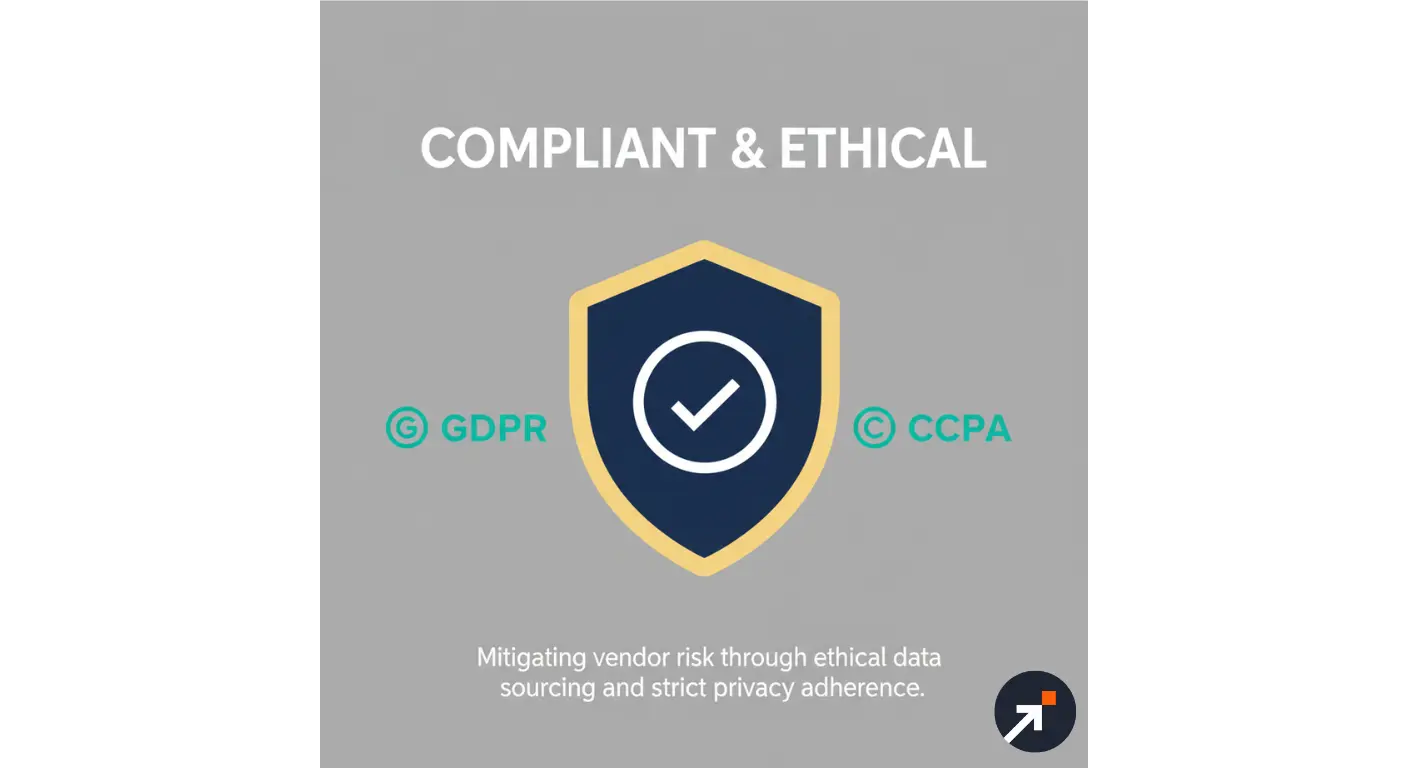 A graphic representing data privacy compliance and legal protection through ethically sourced data.