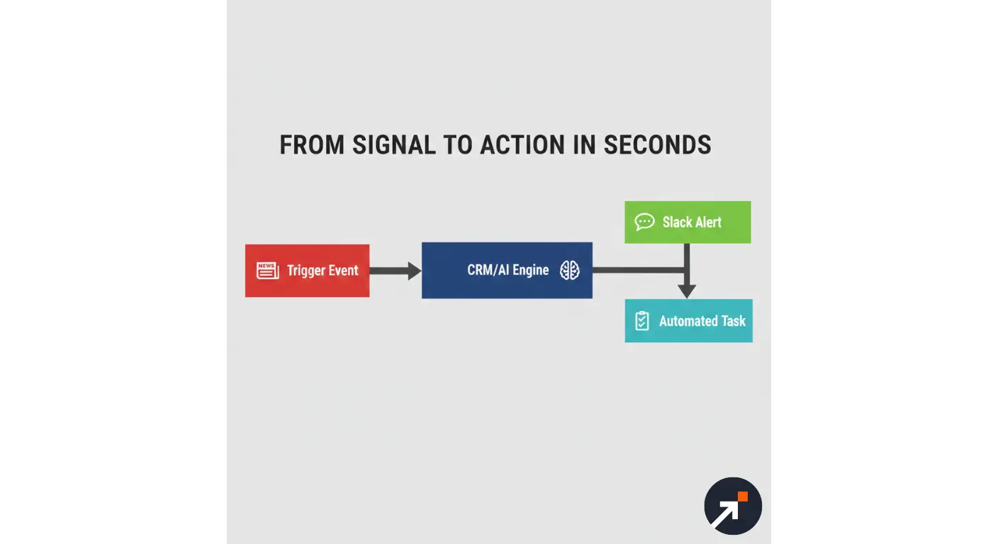 signal-triggered workflow from external event to CRM action and Slack notification